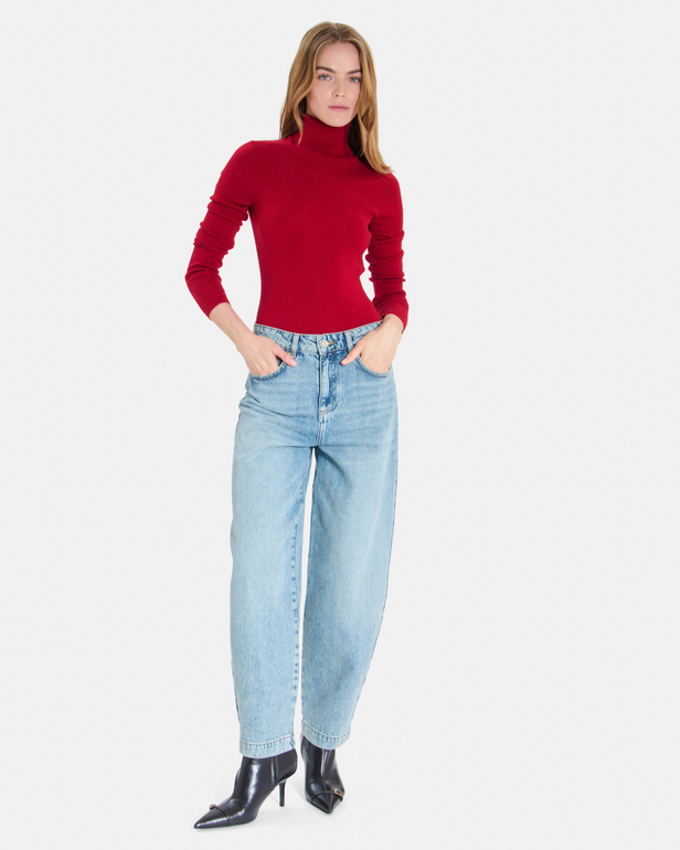 Pull Nord Pull en maille c&ocirc;tel&eacute;e rouge carmin ZAPA