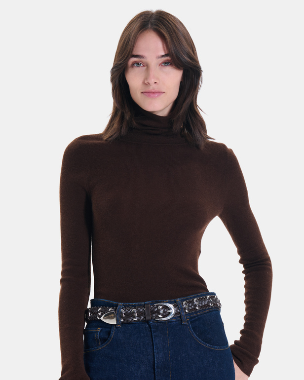Pull Nord Pull en maille c&ocirc;tel&eacute;e chocolat ZAPA