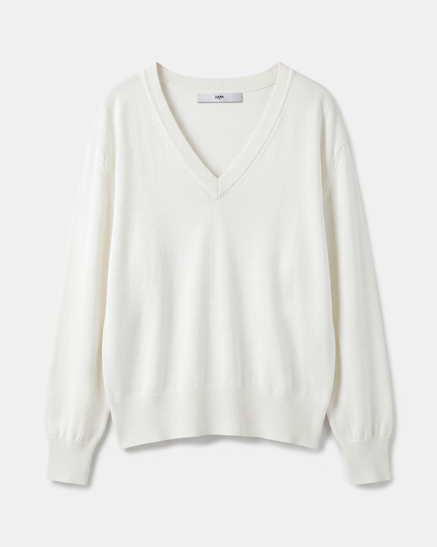 Pull Pelu Pull cr&egrave;me col en V en maille fine ZAPA