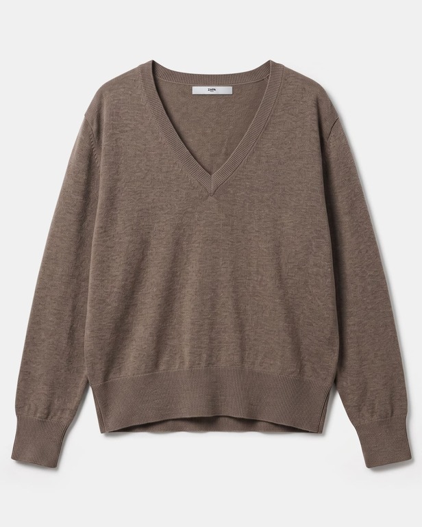 Pull Pelu Pull noisette col en V en maille fine ZAPA