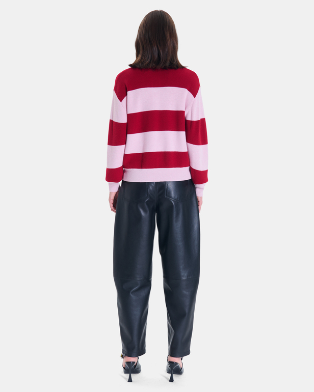 Pull Petty Pull court ray&eacute; rouge et rose ZAPA