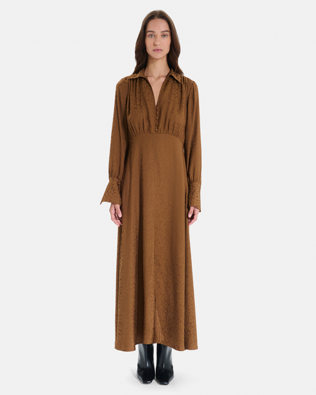 Robe Ruiz Robe midi tabac &agrave; manches longues et col V ZAPA