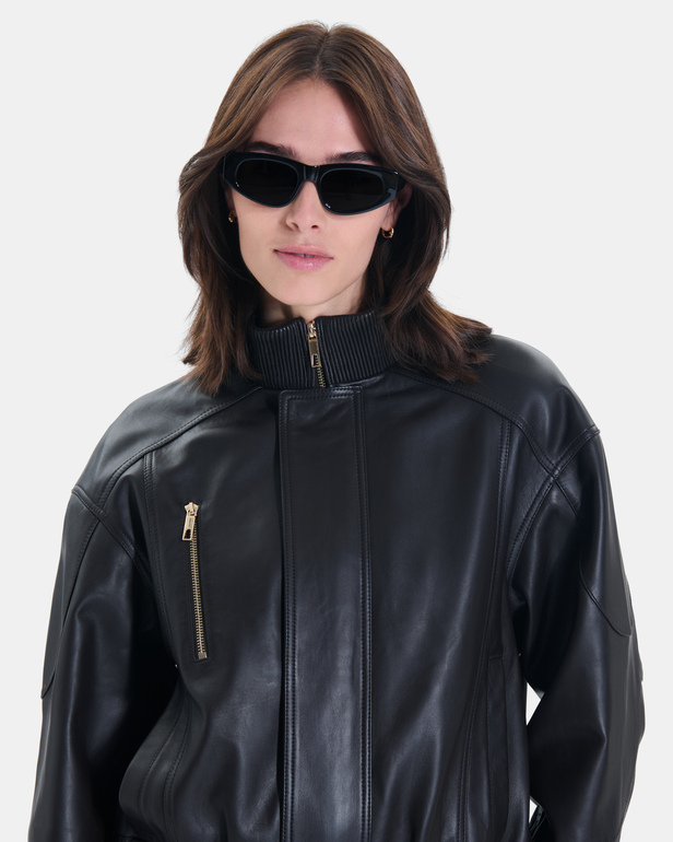 Veste Bryan Blouson court zipp&eacute; chocolat &agrave; col montant ZAPA
