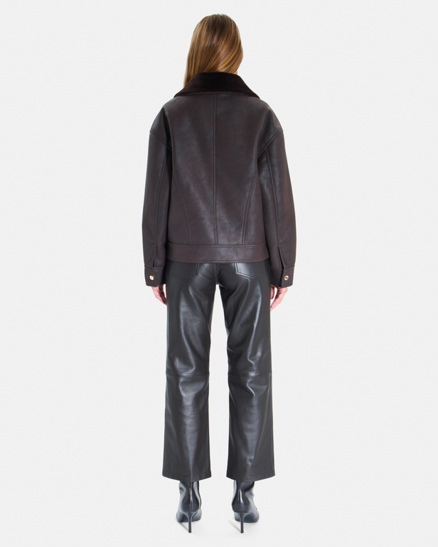 Veste Brice Blouson court chocolat &agrave; col ch&acirc;le ZAPA