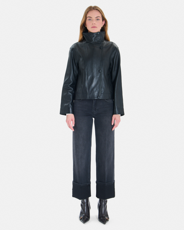 Veste Moana Manteau court en cuir noir ZAPA
